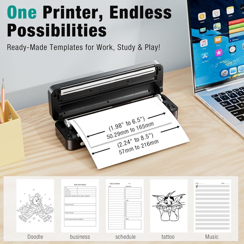 PEDOOLO Portable Printer Wireless for Travel – Inkless Thermal Printer, Supports 8.5x11 Inch Thermal Paper, Bluetooth Compatible with iOS/Android/Laptop, Includes 2 Rolls + 10 Sheets Paper Kit - Image 4